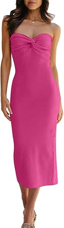 LILLUSORY Knitted Dresses Twisted Front Bodycon Dress with Back Slit